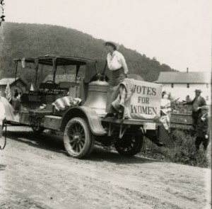The Justice Bell, a copy of the Liberty Bell, traveled 5,000 miles to all 67 counties in Pennsylvania in the campaign for women's suffrage. (Historical Society of Pennsylvania)